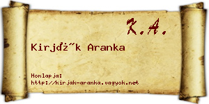 Kirják Aranka névjegykártya